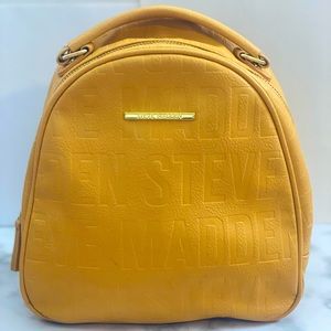 Small Steve Madden Bowling Backpack- Mustard Yellow Leather with gold